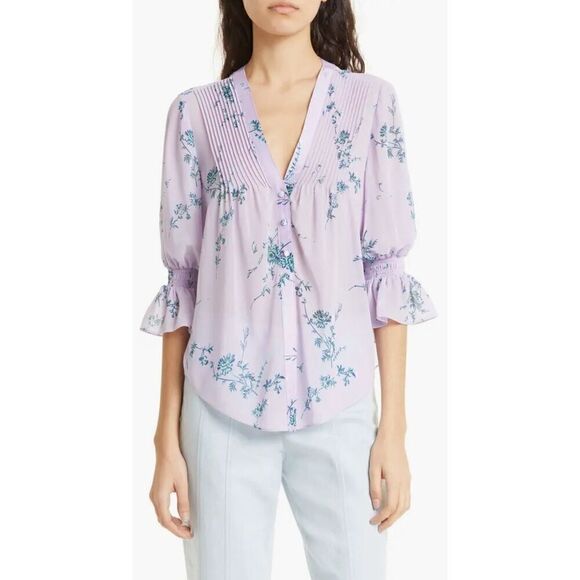 Cinq à Sept Jennings Floral Print Blouse in  Lilac Wine Multi NWoT Size XXS - Picture 1 of 9